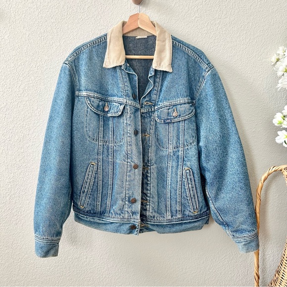 Men's Vintage Lee Storm Rider Trucker Blanket Lined Denim Jacket Size Medium - Picture 1 of 7